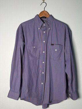 Faconnable Blue Button-Down Shirt with Orange Stripes
